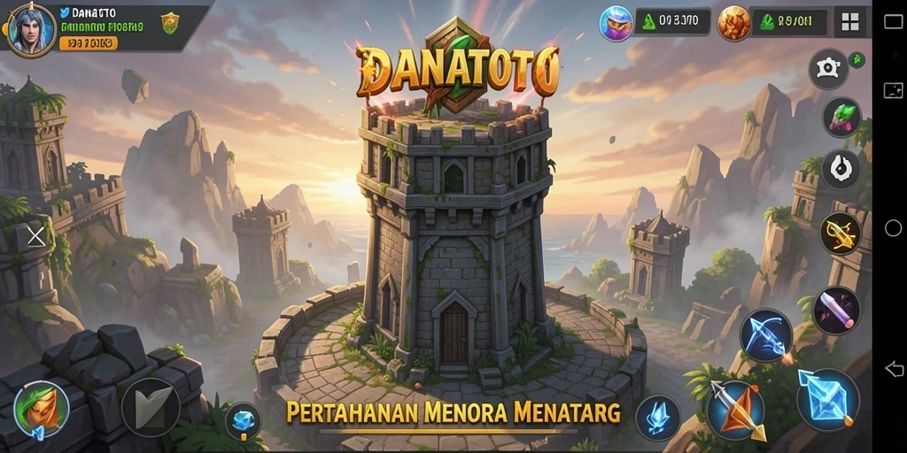 Tampilan gameplay Tower Defense yang seru di DANATOTO.