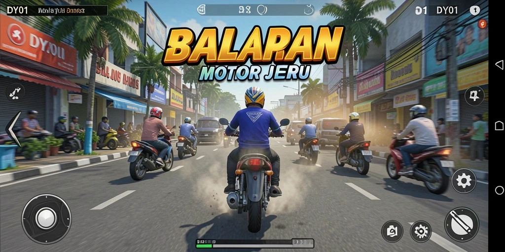 Screenshot menunjukkan aksi balapan motor yang mendebarkan di DY01.