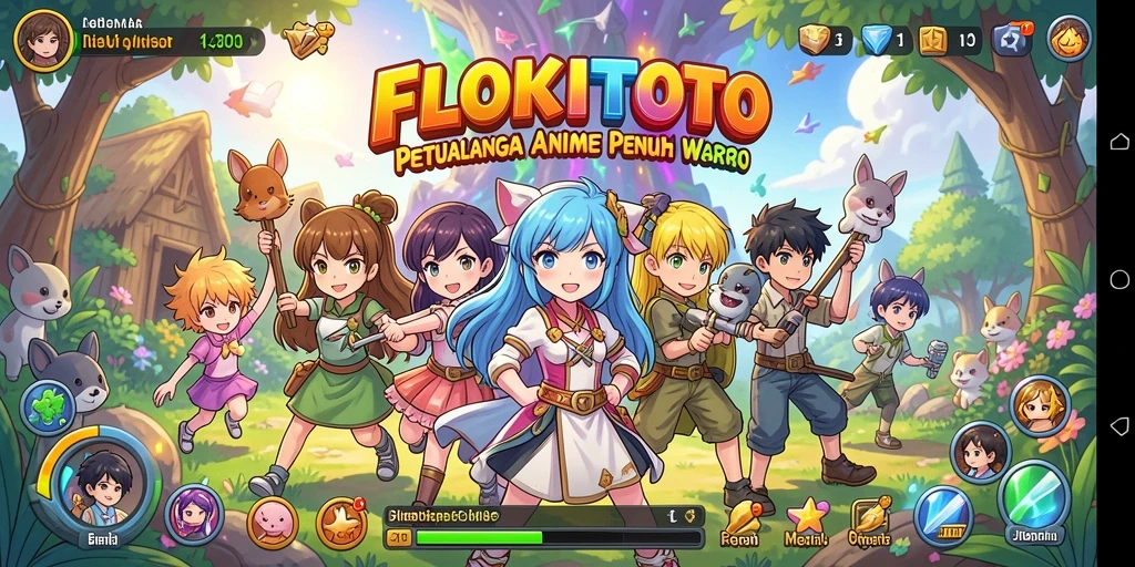 Tampilan gameplay <strong>FLOKITOTO</strong> dengan karakter Anime yang dinamis dan interaktif.