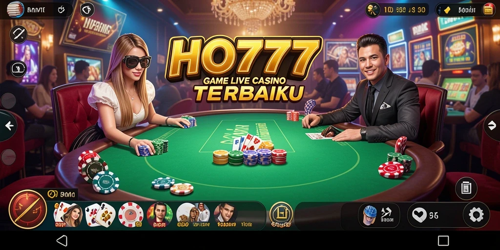 Screenshot utama HO777 menampilkan dealer dan permainan Live Casino yang seru.