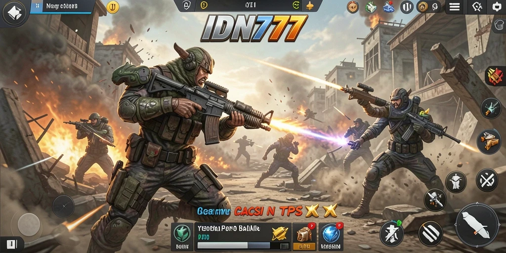 Tampilan gameplay seru dari IDN777 dalam pertempuran TPS.
