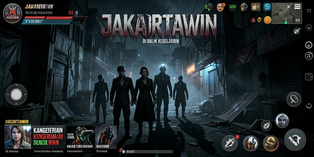 Tangkapan layar utama JAKARTAWIN yang memperlihatkan suasana menegangkan gameplay.