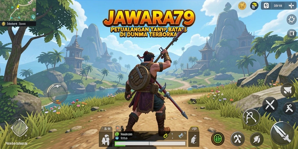 Tampilan gameplay JAWARA79 menampilkan eksplorasi dunia terbuka yang luas.