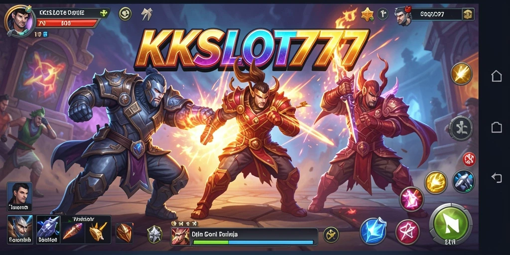 Gameplay KKSLOT777 yang menampilkan pertarungan seru antar karakter.