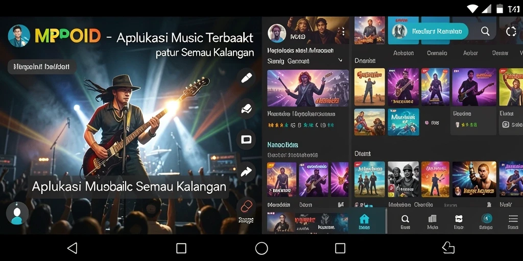 Tampilan gameplay MPOID dengan fitur lirik interaktif dan playlist yang mudah diakses.