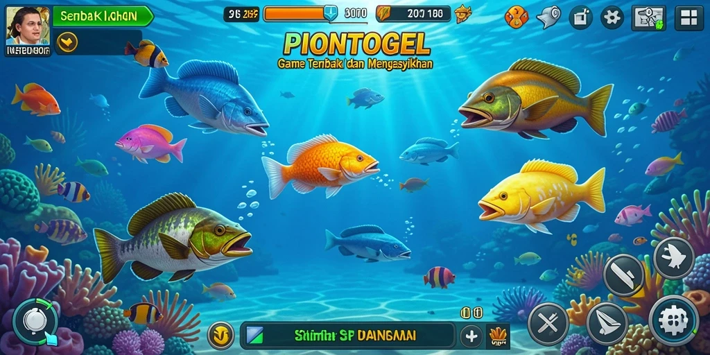 Tampilan gameplay seru di PIONTOGEL dengan banyak ikan untuk ditembak.