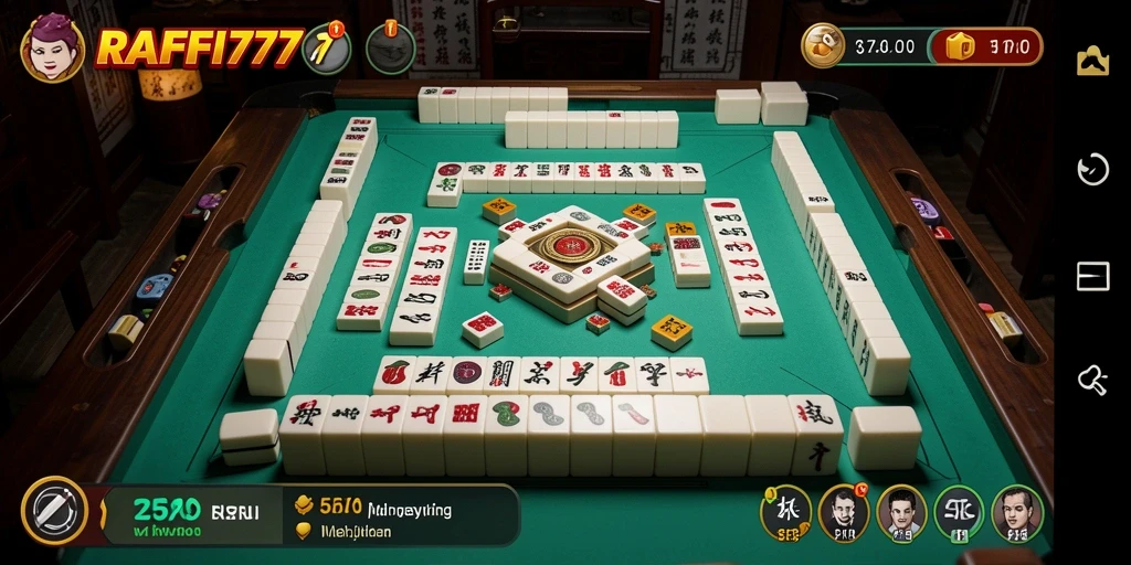 Screenshot gameplay <strong>RAFFI777</strong> dengan ubin Mahjong berwarna-warni.