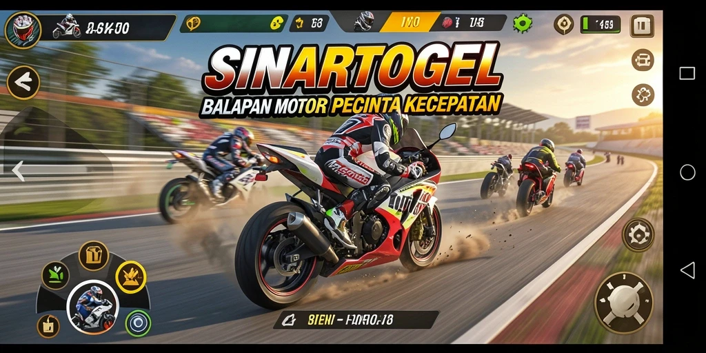 Tampilan grafis menakjubkan dari gameplay SINARTOGEL yang menampilkan balapan motor.