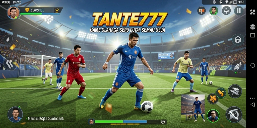 Tangkapan layar gameplay TANTE777 yang mendebarkan saat pertandingan olahraga.