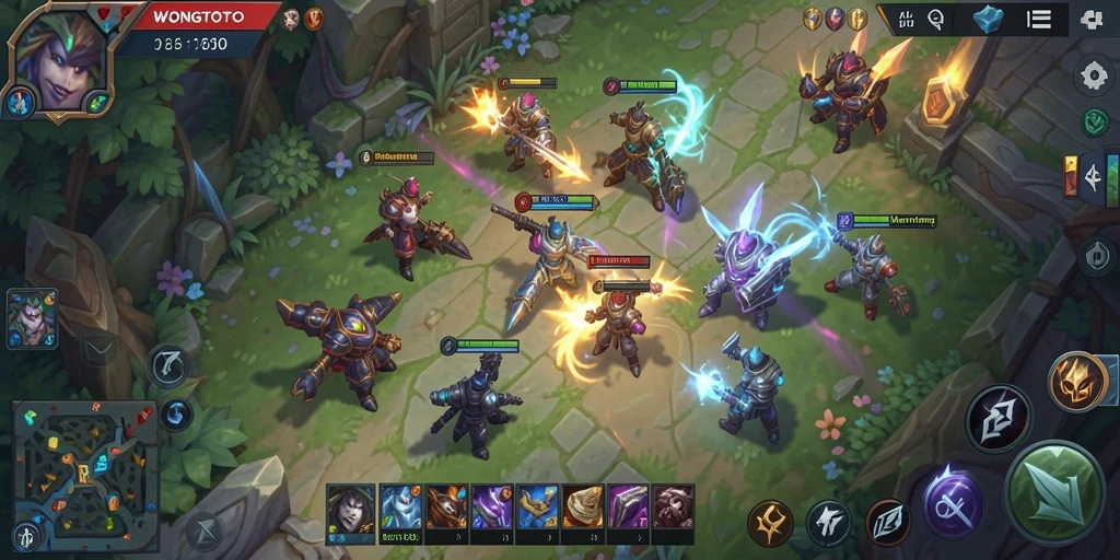 Tampilan menegangkan dari pertempuran dalam WONGTOTO di gameplay MOBA.